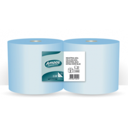 Bobina de papel industrial de color azul y doble capa AMOOS Profesional 300 m 2ud