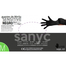 Guante de nitrilo sensitive sin polvo negro Sanyc 100 ud